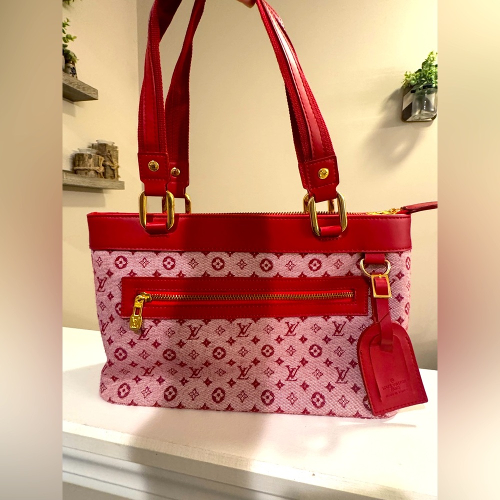Red monogram Lucille PM LV style handbag tote